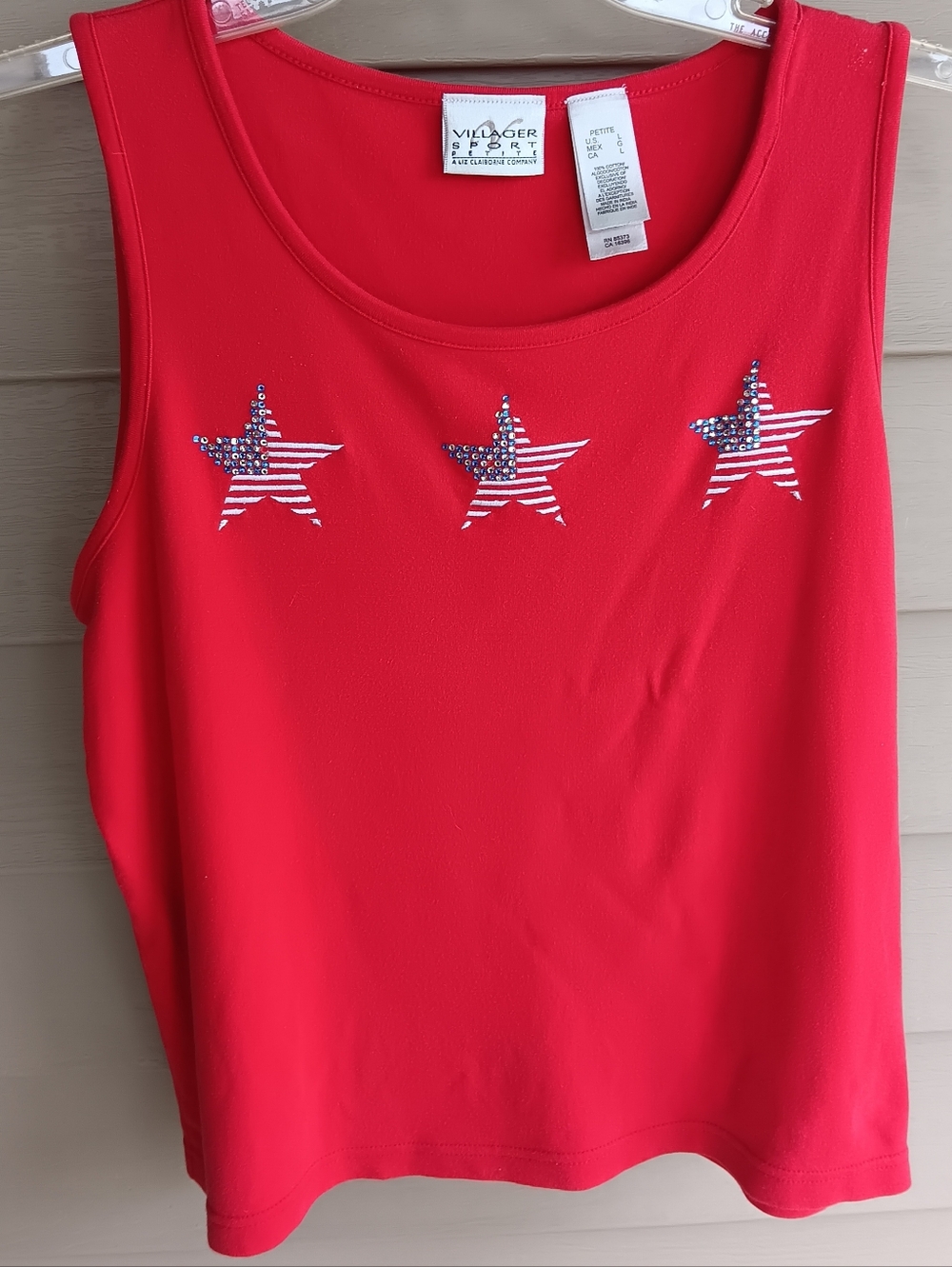 Villager Sport Red Sequin Stars Tank.  Size PL